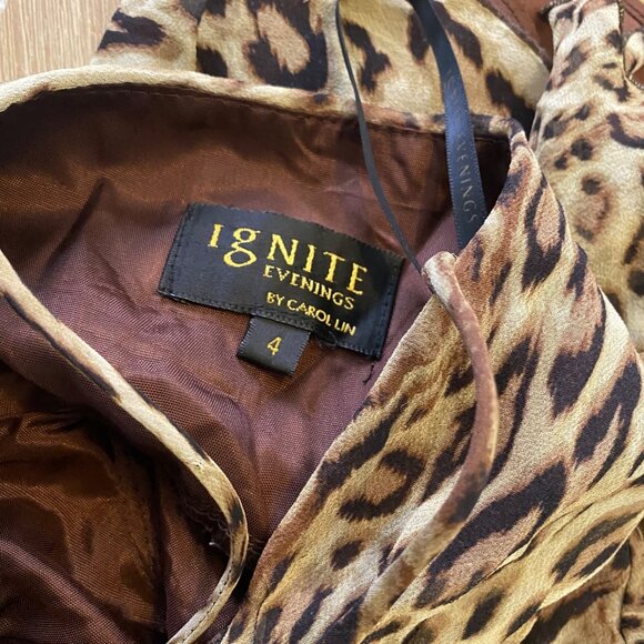 Ignite Evenings By Carol Lin Dress Babydoll Animal Print Silk Ruffles Sz 4 Y2K - Picture 3 of 16